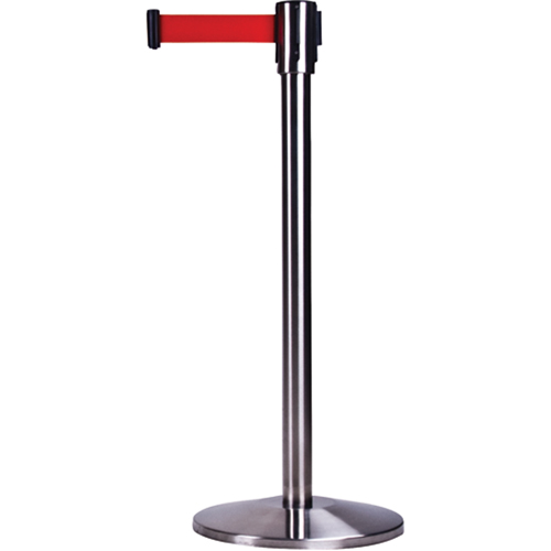 Free-Standing Crowd Control Barrier, Steel, 35" H, Red Tape, 7' Tape Length Kelford