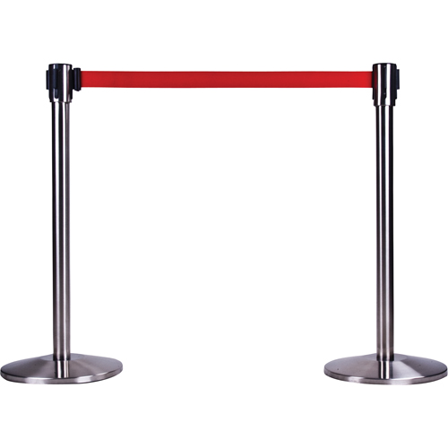 Barri&egrave;res sur pieds pour le contr&ocirc;le des foules, Acier, 35" h, Ruban Noir, Longueur du ruban 7' Kelford
