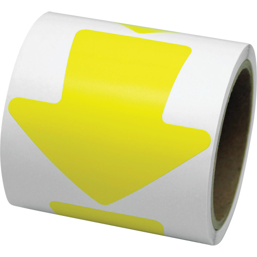 D&eacute;calcomanie en couleur pour le marquage des planchers, Fl&egrave;che, 4" lo x 4" la, Jaune, Vinyle Kelford