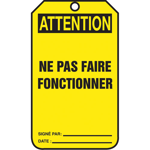 &eacute;tiquettes de verrouillage, Papier cartonn&eacute;, 3-1/8" la x 5-7/8" h, Français Kelford