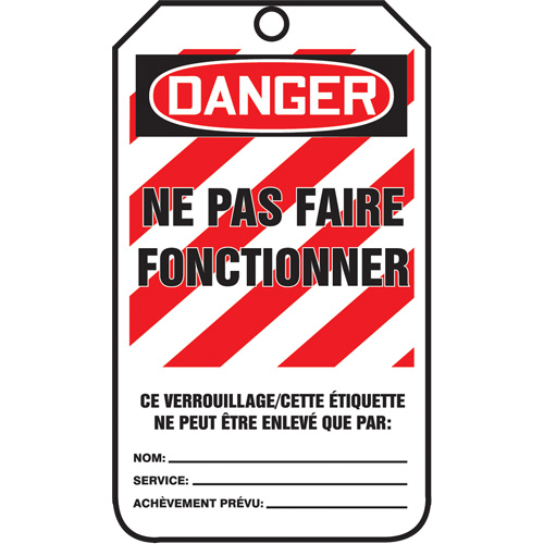 &eacute;tiquettes de verrouillage, Papier cartonn&eacute;, 3-1/8" la x 5-7/8" h, Français Kelford