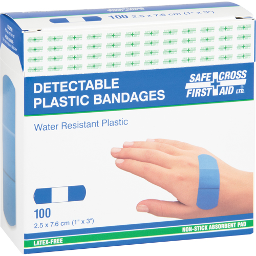 Bandages, Rectangulaire/carr&eacute;e, 3", Plastique d&eacute;tectable, St&eacute;rile Kelford