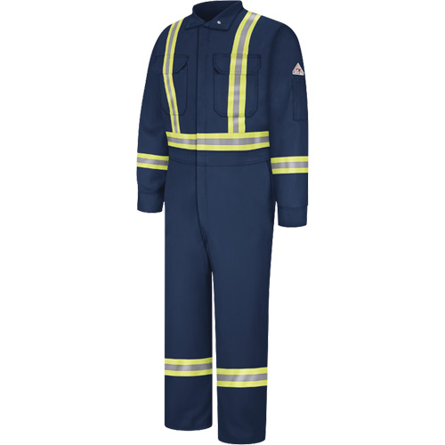 Flame-Resistant Coveralls with Reflective Trim, Size 38, Navy Blue, 12.2 cal/cm² Kelford