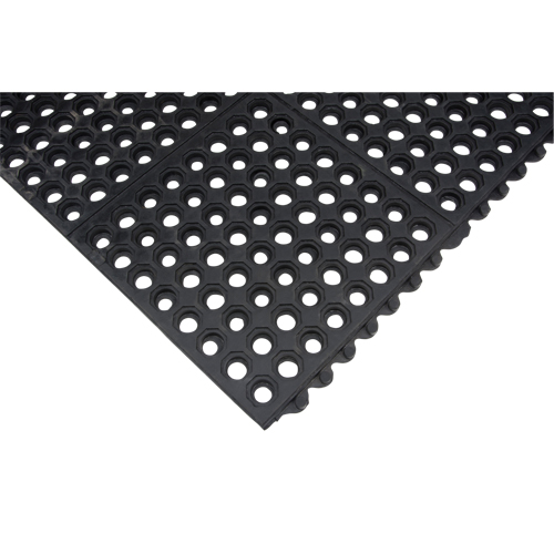 Tapis modulaire antifatigue, Nid d'abeilles, 3' x 3' x 1/2", Noir, Caoutchouc naturel Kelford