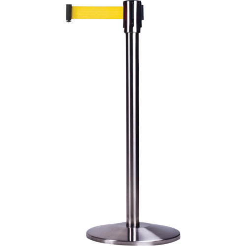 Barri&egrave;res sur pieds pour le contr&ocirc;le des foules, Acier, 35" h, Ruban Jaune, Longueur du ruban 12' Kelford