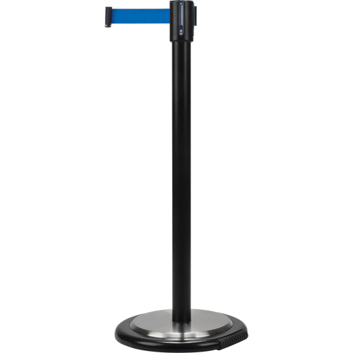Barri&egrave;res sur pieds pour le contr&ocirc;le des foules, Acier, 35" h, Ruban Bleu, Longueur du ruban 7' Kelford