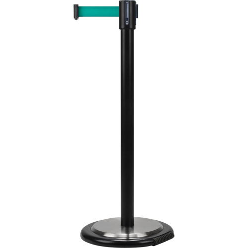 Barri&egrave;res sur pieds pour le contr&ocirc;le des foules, Acier, 35" h, Ruban Vert, Longueur du ruban 7' Kelford