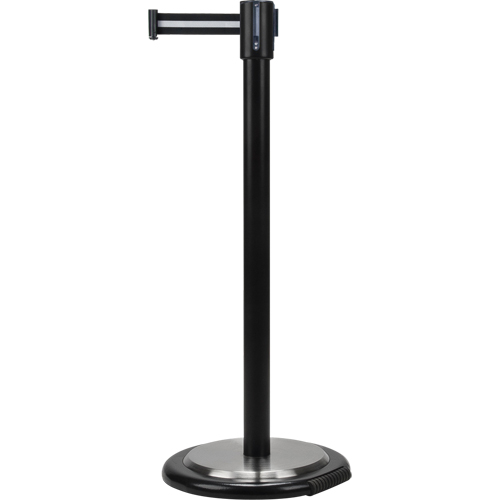 Barri&egrave;res sur pieds pour le contr&ocirc;le des foules, Acier, 35" h, Ruban Noir/Blanc, Longueur du ruban 7' Kelford