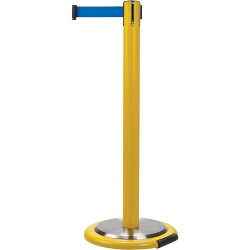 Barri&egrave;res sur pieds pour le contr&ocirc;le des foules, Acier, 35" h, Ruban Bleu, Longueur du ruban 7' Kelford
