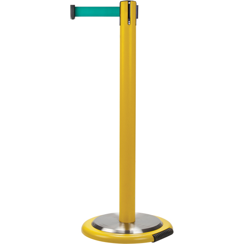 Barri&egrave;res sur pieds pour le contr&ocirc;le des foules, Acier, 35" h, Ruban Vert, Longueur du ruban 7' Kelford