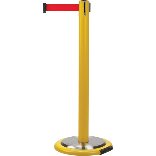 Barri&egrave;re sur pied pour le contr&ocirc;le des foules, Acier, 35" h, Ruban Rouge, Longueur du ruban 7' Kelford