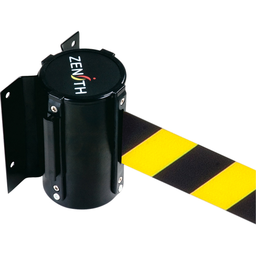 Wall Mount Barrier, Steel, Screw Mount, 7', Black/Yellow Tape Kelford
