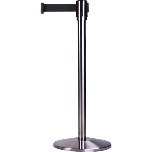 Barri&egrave;res sur pieds pour le contr&ocirc;le des foules, Acier, 35" h, Ruban Noir, Longueur du ruban 12' Kelford