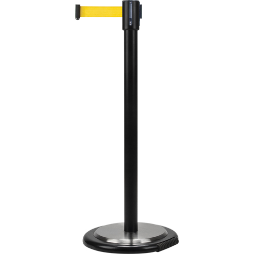 Barri&egrave;res sur pieds pour le contr&ocirc;le des foules, Acier, 35" h, Ruban Jaune, Longueur du ruban 12' Kelford