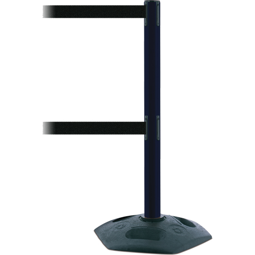 Poteau robuste &agrave; ligne double, Plastique, 38" h, Ruban Noir, Longueur du ruban 7,5' Kelford