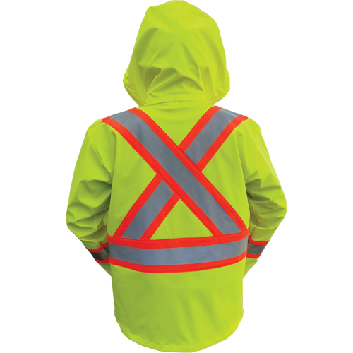 Hi-Vis FR/PU Safety Rain Jackets, 2X-Large, High Visibility Lime-Yellow Kelford