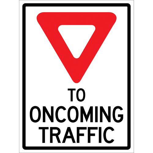 "Yield to Oncoming Traffic" Roll-Up Sign Traffic Sign, 36" x 48", Vinyl, English with Pictogram Kelford