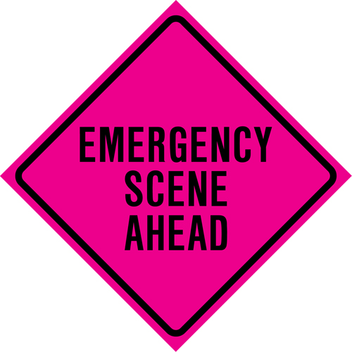 "Emergency Scene Ahead" Roll-Up Traffic Sign, 36" x 36", Vinyl, English Kelford