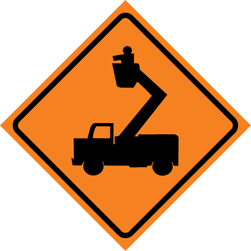 Man in Elevated Bucket Roll-Up Traffic Sign, 29-1/2" x 29-1/2", Vinyl, Pictogram Kelford