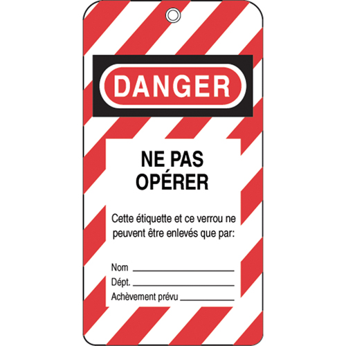 Lockout Tags, Plastic, 3" W x 5-3/4" H, French Kelford