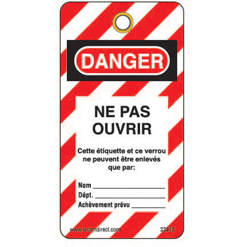 Lockout Tags, Plastic, 3" W x 5-3/4" H, French Kelford