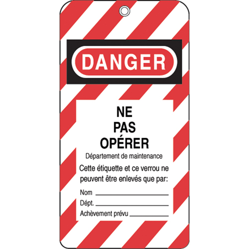 Lockout Tags, Plastic, 3" W x 5-3/4" H, French Kelford