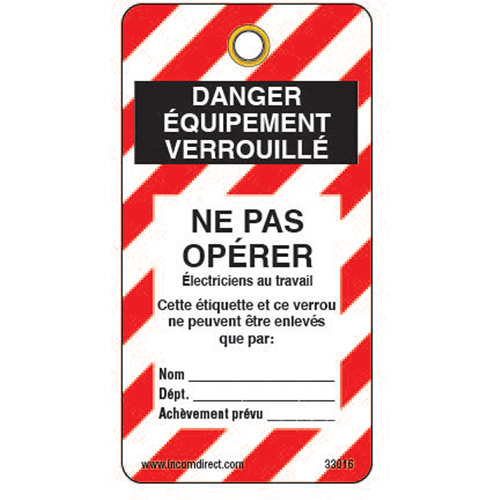 Lockout Tags, Plastic, 3" W x 5-3/4" H, French Kelford
