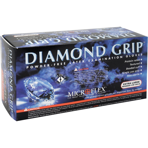 Gants d'examen Diamond Grip, 2T-Grand, Latex, 8 mils, Sans poudre, Jaune, Classe 2 Kelford
