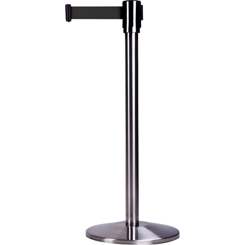 Barri&egrave;res sur pieds pour le contr&ocirc;le des foules, Acier, 35" h, Ruban Noir, Longueur du ruban 7' Kelford