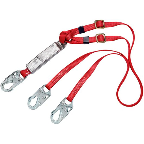 PRO Shock-Absorbing Lanyard, 6', Snap Hook Center, Snap Hook Leg Ends, Polyester Kelford