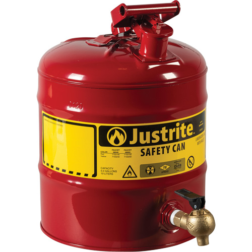 Laboratory Safety Can with Faucet, Type I, Steel, 5 US gal., Red, FM Approved Kelford