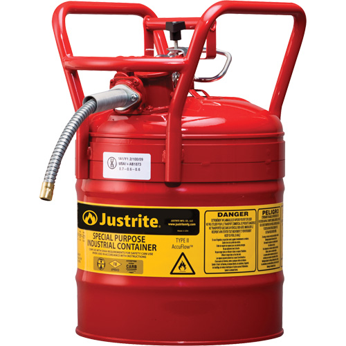 D.O.T. AccuFlow Safety Cans, Type II, Steel, 5 US gal., Red, FM Approved Kelford
