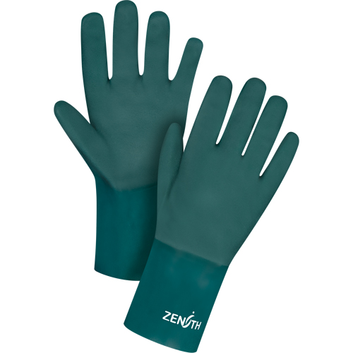 Double Dipped Green Gloves, 12" L, PVC, Cotton Jersey Inner Lining, 70-mil Kelford