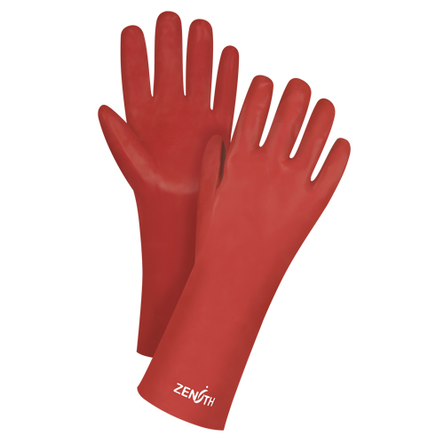 Gants rouges &agrave; fini doux r&eacute;sistants aux produits chimiques, Taille 9, 14" lo, PVC, Doublure en Interlock, 47-mil Kelford