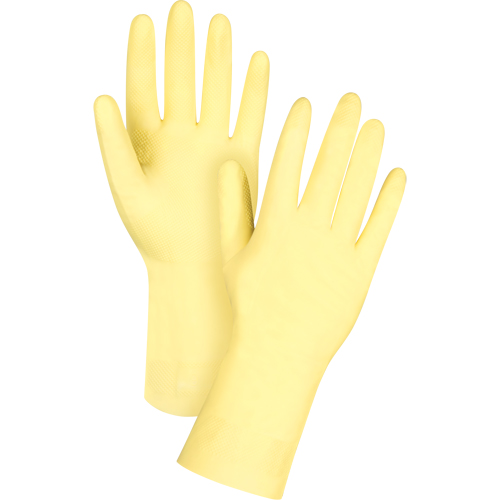 Premium Canary Yellow Chemical-Resistant Gloves, Size Large/9, 12" L, Rubber Latex, Flock-Lined Inner Lining, 18-mil Kelford