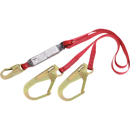 PRO Shock Absorbing Lanyards, 6', Rebar Hook Center, Snap Hook Leg Ends, Polyester Kelford