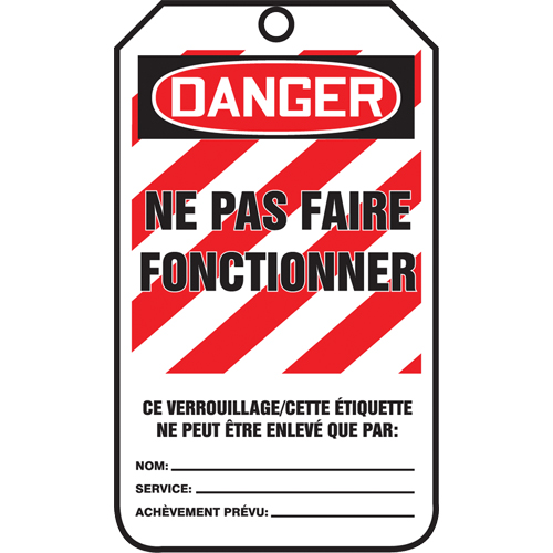 &eacute;tiquettes de verrouillage, Plastique, 3-3/8" la x 5-5/8" h, Français Kelford