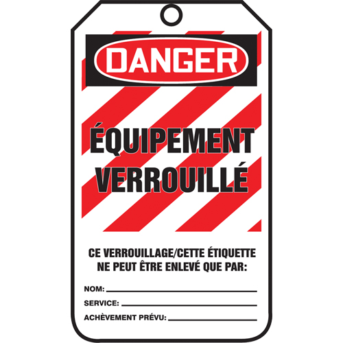 &eacute;tiquettes de verrouillage, Papier cartonn&eacute;, 3-3/8" la x 5-7/8" h, Français Kelford