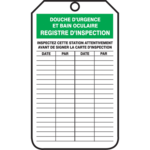 &eacute;tiquettes de s&eacute;curit&eacute; d'inspection et de contr&ocirc;le de l'&eacute;tat de l'&eacute;quipement, Plastique, 3-1/8" la x 5-7/8" h, Français Kelford