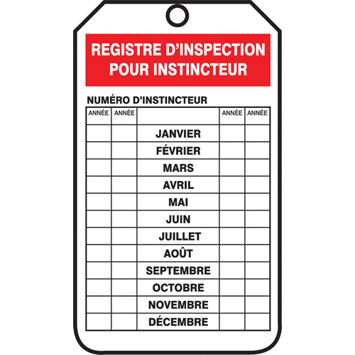 &eacute;tiquettes de s&eacute;curit&eacute; d'inspection et de contr&ocirc;le de l'&eacute;tat de l'&eacute;quipement, Papier cartonn&eacute;, 3-1/8" la x 5-7/8" h, Français Kelford