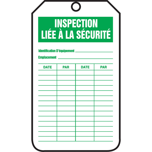&eacute;tiquettes de s&eacute;curit&eacute; d'inspection et de contr&ocirc;le de l'&eacute;tat de l'&eacute;quipement, Papier cartonn&eacute;, 3-1/8" la x 5-7/8" h, Français Kelford