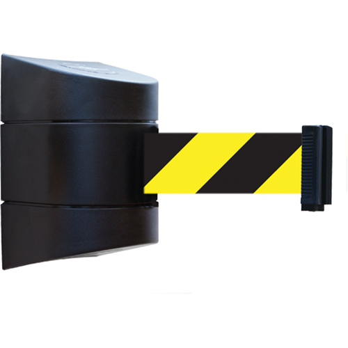 Tensabarrier&reg; Wall Mounted Units, Plastic, Magnetic Mount, 15', Black and Yellow Tape Kelford