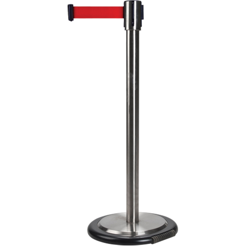 Barri&egrave;res sur pieds pour le contr&ocirc;le des foules, Acier, 35" h, Ruban Rouge, Longueur du ruban 12' Kelford
