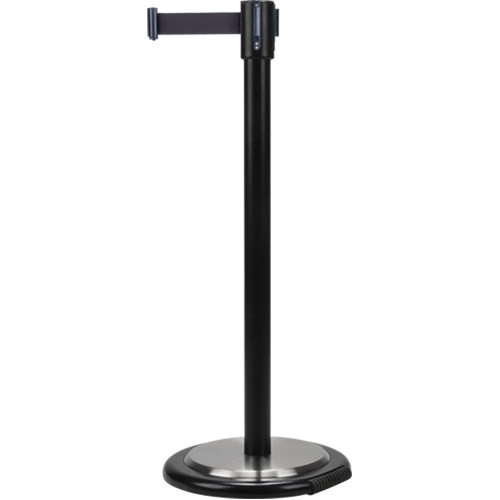 Barri&egrave;res sur pieds pour le contr&ocirc;le des foules, Acier, 35" h, Ruban Noir, Longueur du ruban 12' Kelford