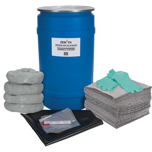 Trousse de lutte contre les d&eacute;versements pour &eacute;tabli, Universel, Baril, Absorbance de 30 gal. US Kelford
