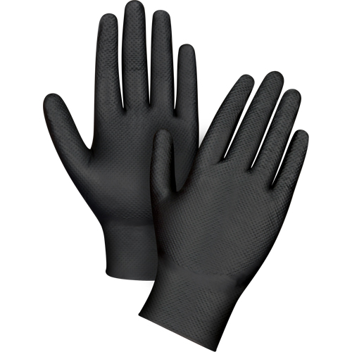 Gants d'examen de poids lourd &agrave; prise tactile, T-petit, Nitrile, 8 mils, Sans poudre, Noir Kelford