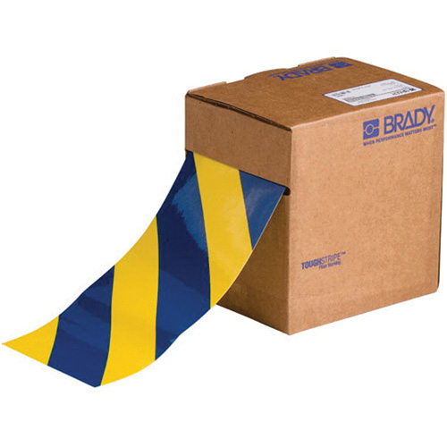 ToughStripe&reg; Floor Marking Tape, 4" x 100', Polyester, Blue and Yellow Kelford