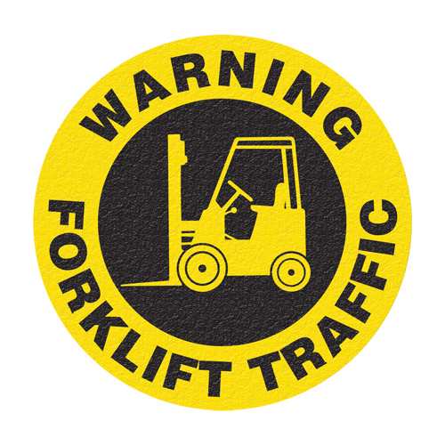 "Warning Forklift Traffic" Floor Sign, Adhesive, English with Pictogram Kelford