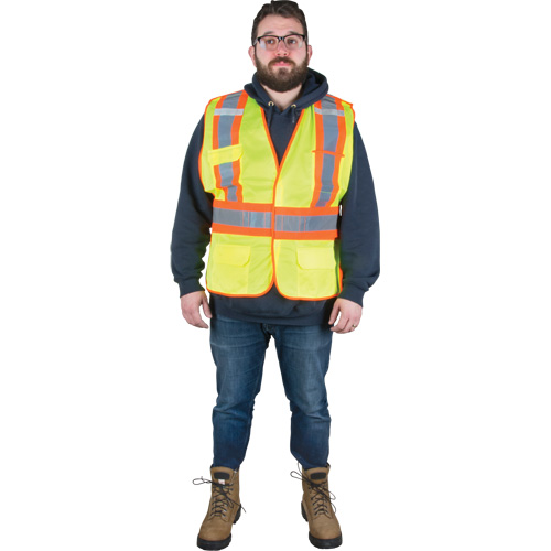 Flame-Resistant Surveyor Vest, High Visibility Lime-Yellow, Medium, Polyester Kelford