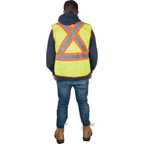Flame-Resistant Surveyor Vest, High Visibility Lime-Yellow, Medium, Polyester Kelford
